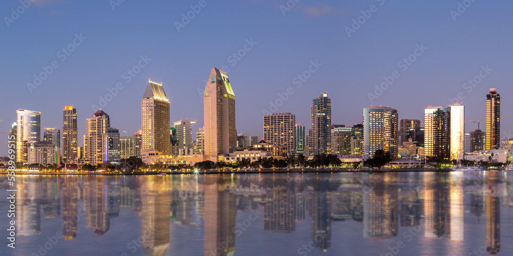 Downtown San Diego skyline with waterfront panorama in California in the United States