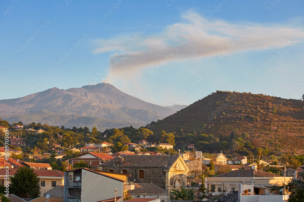 The volcano Etna seen from Viagrande, Sicily, Italy
