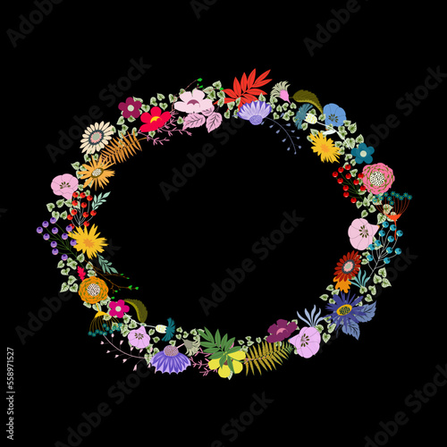 Flower wreath on black background