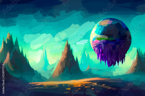 Surreal world, magical alien planet, abstract digital painting, fiction background
