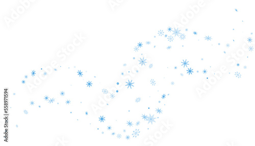 Blue delicate openwork snowflakes are scattered on a white background. Festive background, new year or christmas design
