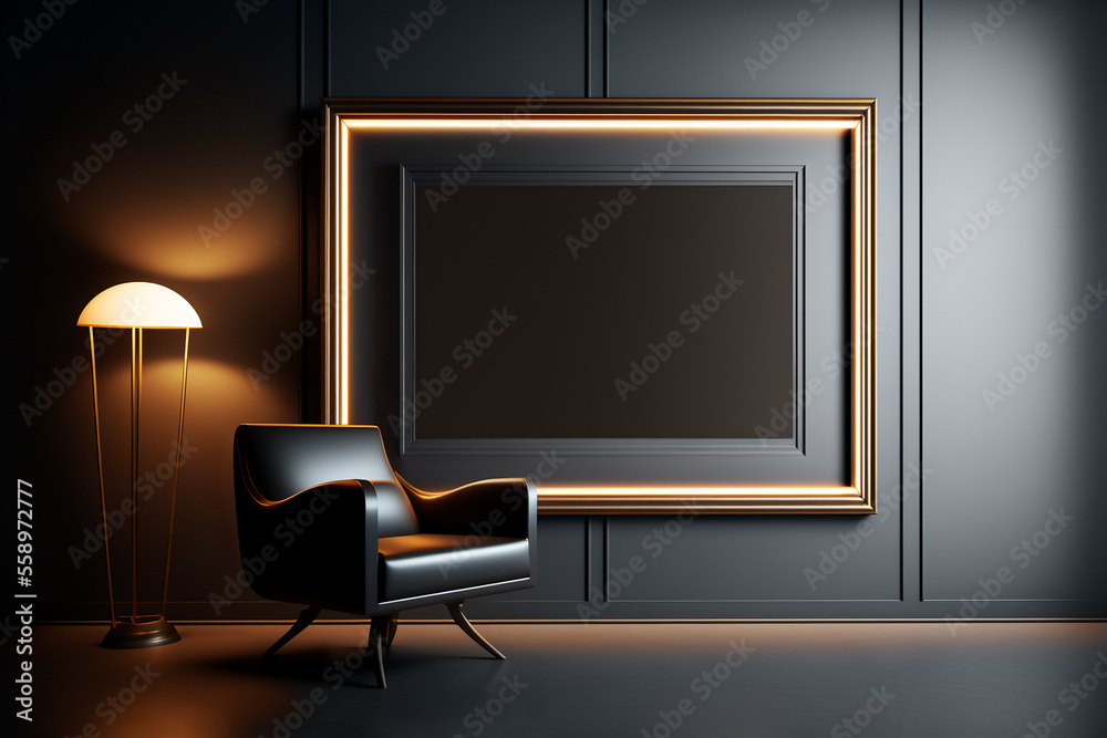 Luxury modern wall art mockup illustration. 3D rendering. Frame Wall