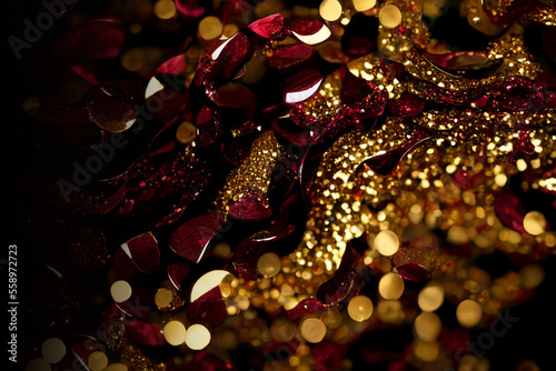Abstract sparkle gold and burgundy glitter background, brilliant light AI Generated © depiano