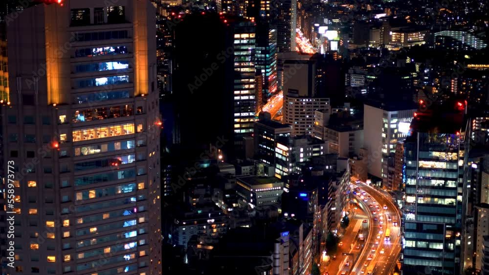 Aerial view of traffic through Shibuya, Tokyo, Japan at night Aerial view of traffic through Shibuya, Tokyo, Japan at night