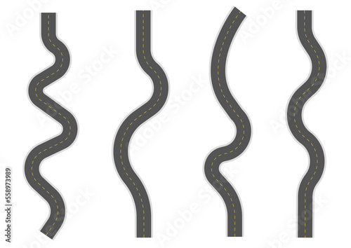 4 winding roads top view on transparent background
