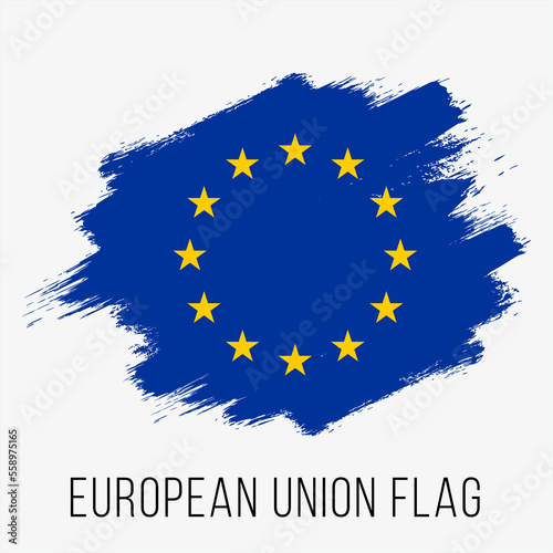 European Union Vector Flag. European Union for Independence Day. Grunge European Union Flag. European Union Flag with Grunge Texture. Vector Template.