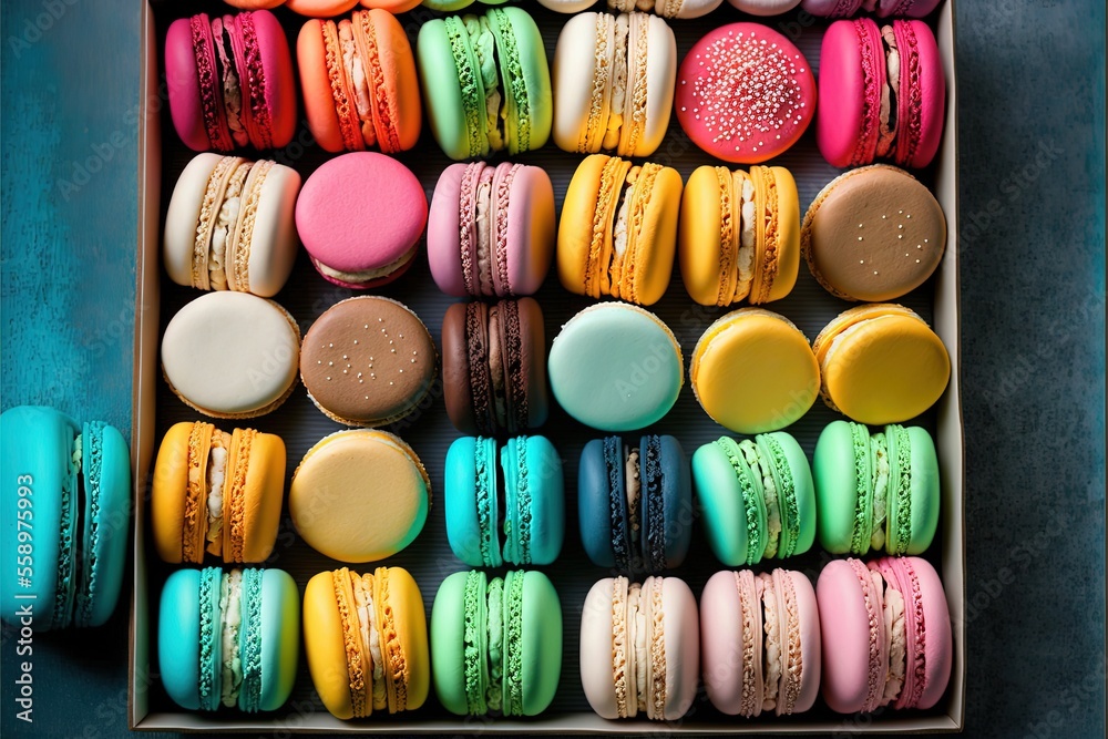 a box of macaroons with different colors of macaroons in it. a box of macaroons with different colors of macaroons in it.