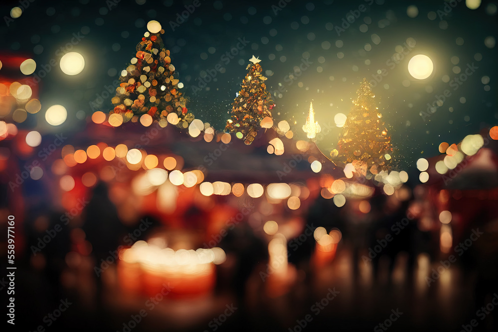 Illustration of a christmas market bokeh background. Content is created with generative ai
