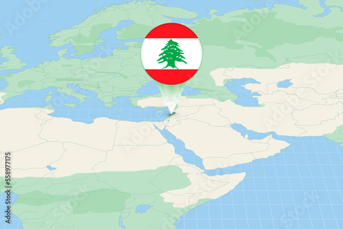 Map illustration of Lebanon with the flag. Cartographic illustration of Lebanon and neighboring countries.