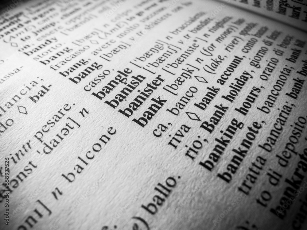 Focus on the word Bank inside a dictionary Focus on the word Bank inside a dictionary