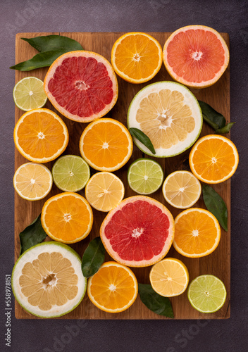 Citrus background with limes  lemons  grapefruits and oranges