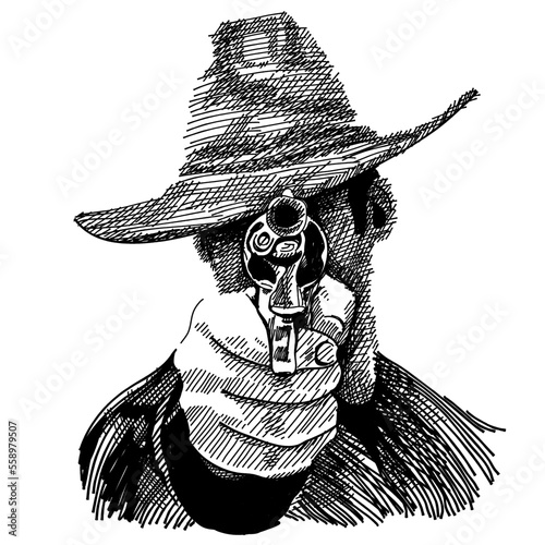illustration of a cowboy portrait holding a gun.