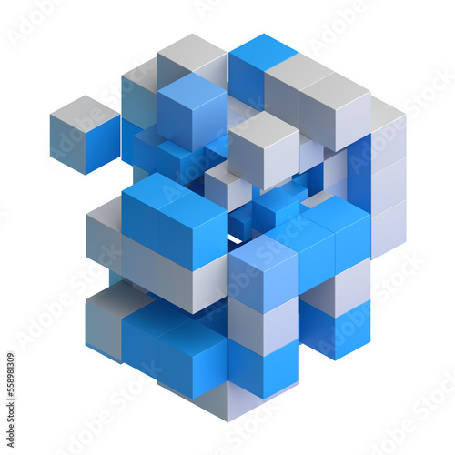 Blue and white cubes  3d render 