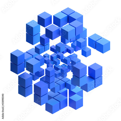 Blue cubes, 3d render 