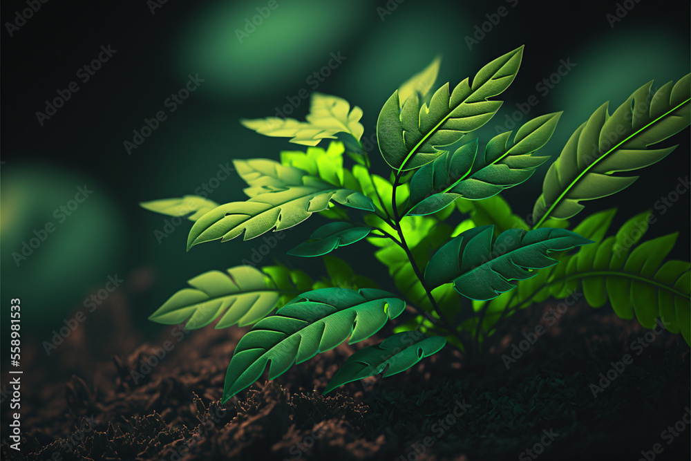 green leafs on a forest background - Created with Generative AI technology green leafs on a forest background - Created with Generative AI technology