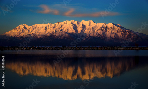 Timpanogos Reflection, winter reflection, snow capped mountain © Rick