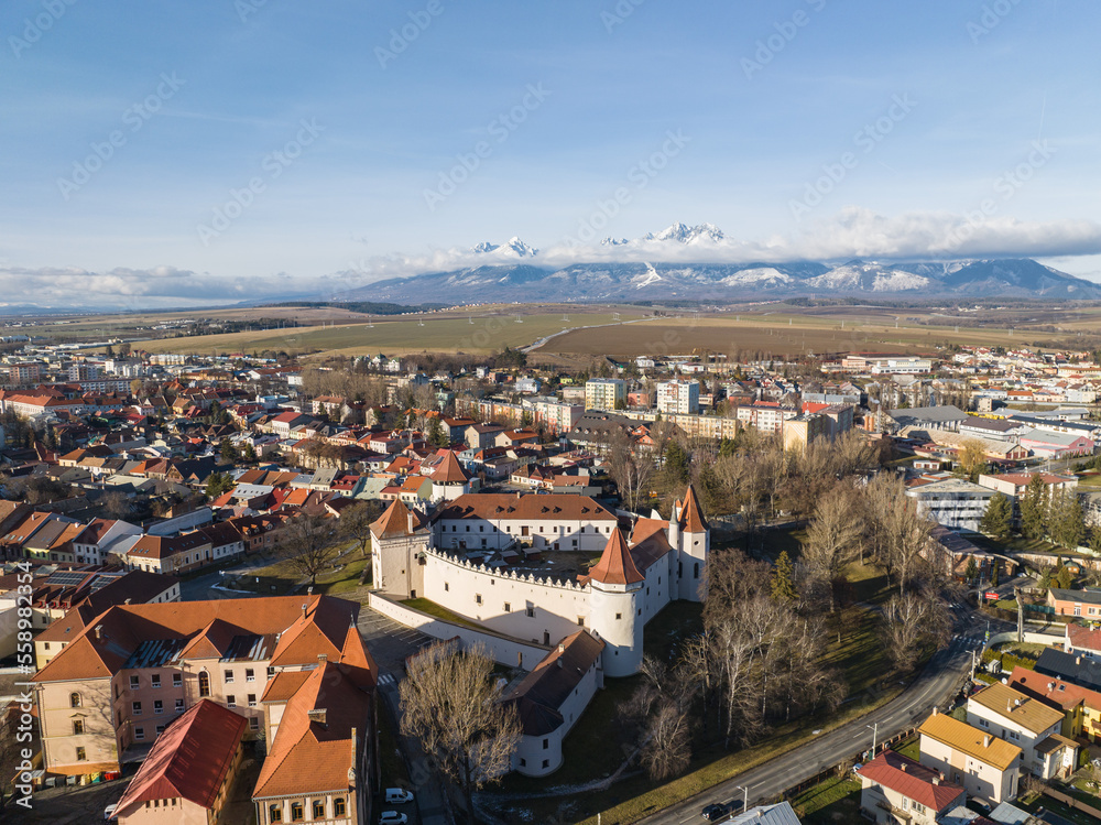 Aerial view of the castle in the town of Kezmarok in Slovakia