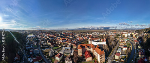 Aerial view of the historic town of Kezmarok in Slovakia