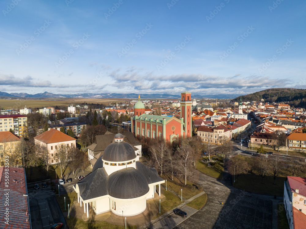 Obraz premium Aerial view of the historic town of Kezmarok in Slovakia