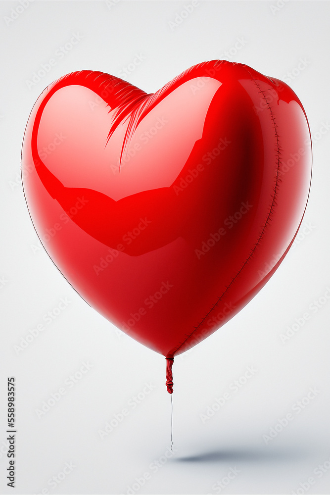 Red balloon in the shape of a heart on a white background