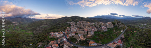 Scenic sunset panorama of Castiglione di Sicilia village © afinocchiaro