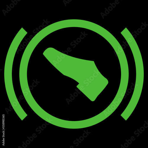 Green vector graphic dashboard light warning of starting engine without brake applied