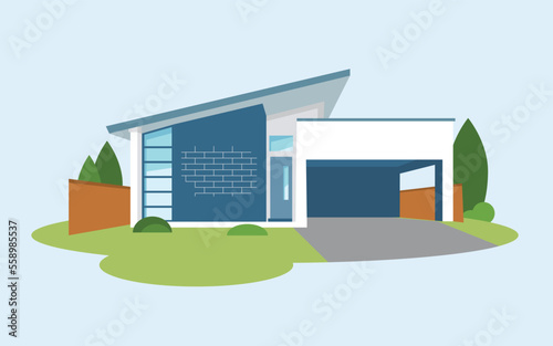 Vector illustration of a small Mid-century modern house