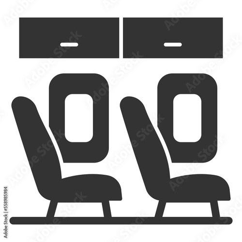 Passenger seats and windows in the aircraft - icon, illustration on white background, glyph style