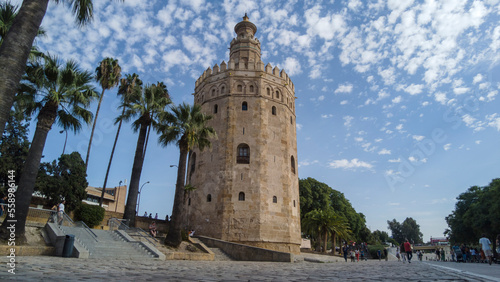 famosa torre islámica llamada torre del oro en la ciudad de Sevilla, España	 photo