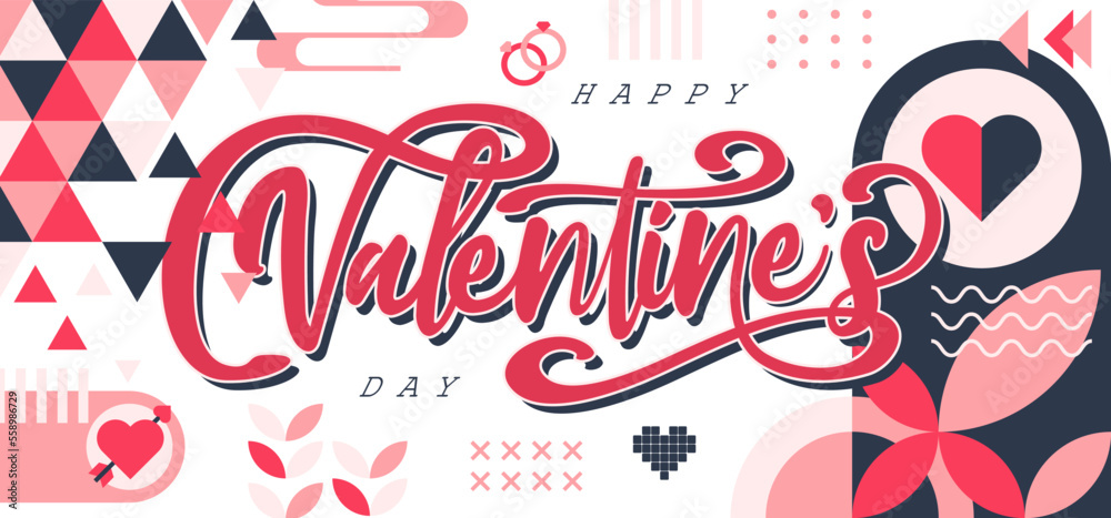 Obraz premium Happy Valentine day banner design for Valentine's of 14 February. Abstract geometric banner background