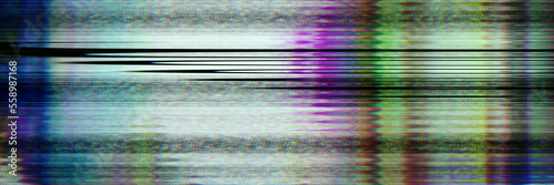 Digital dark colorful distortion horizontal line glitch noise effect cyber wave. Futuristic cyberpunk tv media error design. Web punk, rave DJ techno aesthetic colors. Old visual screen	
