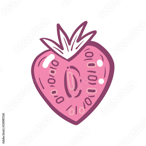 Pink strawberries in the form of a heart. Elegant ornament for decoration, wedding invitation design, Valentine's day love romantic card