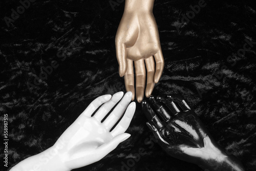 artificial hands on black velvet