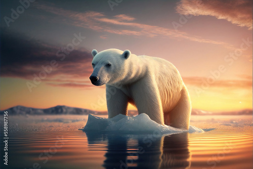 Polar bear in its natural ice habitat, the Arctic wilderness, generative ai © Rawf8