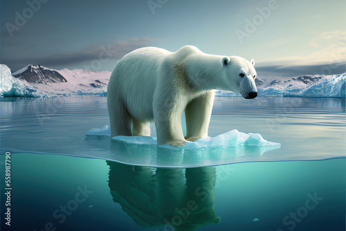 Polar bear in its natural ice habitat, the Arctic wilderness, generative ai © Rawf8