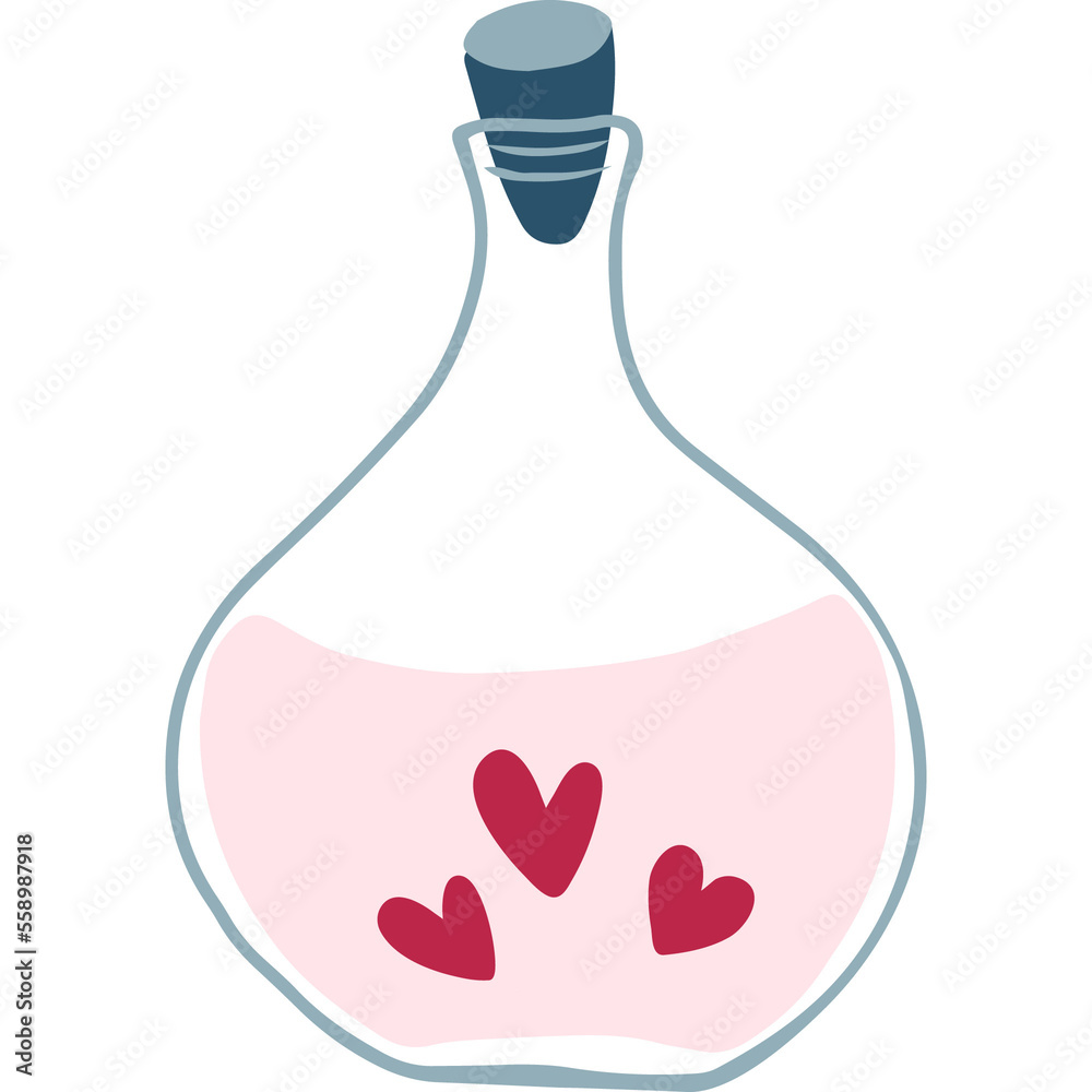 Love elixir in stoppered bottle. Magical beverage. Love potion icon isolated on white. Hand drawn vector illustration. Love elixir in stoppered bottle. Magical beverage. Love potion icon isolated on white. Hand drawn vector illustration.