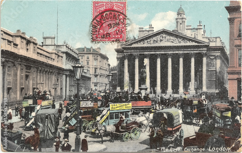 Old London; Straßenszene an der Royal Exchange 1906; Original versendete Postkarte photo