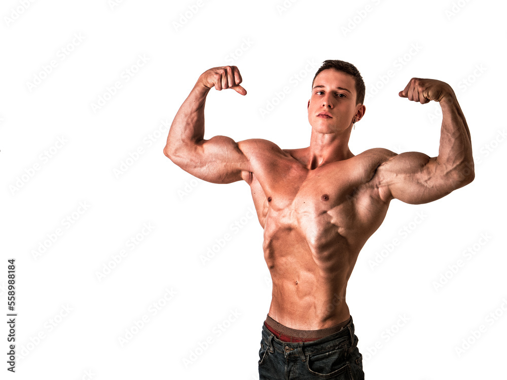 Three quarters shot of handsome shirtless athletic young man Three quarters shot of handsome shirtless athletic young man
