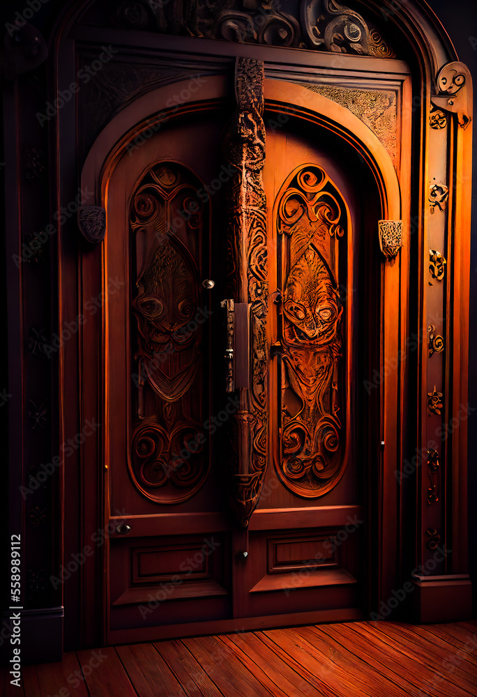Beautiful Wooden Door. Generative AI. Beautiful Wooden Door. Generative AI.