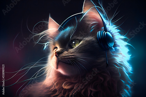 Cat Music Headphones. Generative AI.