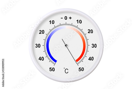 Celsius scale thermometer isolated on transparent background. PNG file. Ambient temperature plus 50 degrees photo