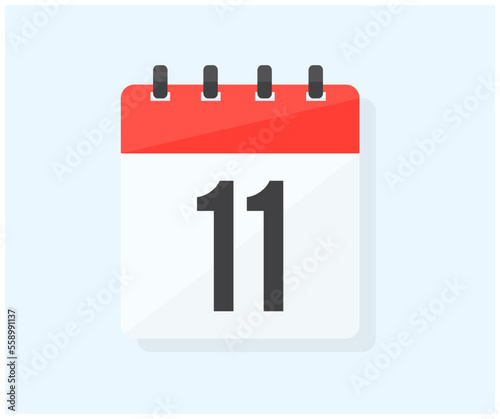 The eleventh day of the month with date 11, day eleven logo design. Calendar icon flat day 11. Reminder symbol. Event schedule date. Schedule planning. Meeting appointment time vector design.