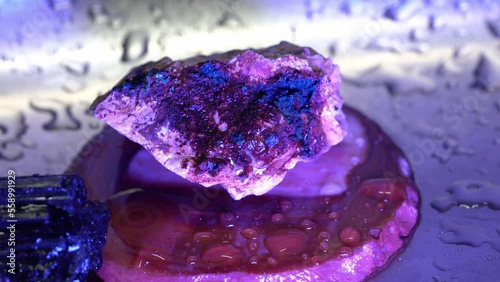 Drops of water on gemstone like quartz