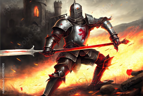 Epic Knight in Iron Armor  fantasy illustration