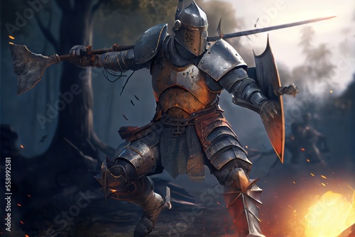 Epic Knight in Iron Armor, fantasy illustration © Анастасия Птицова