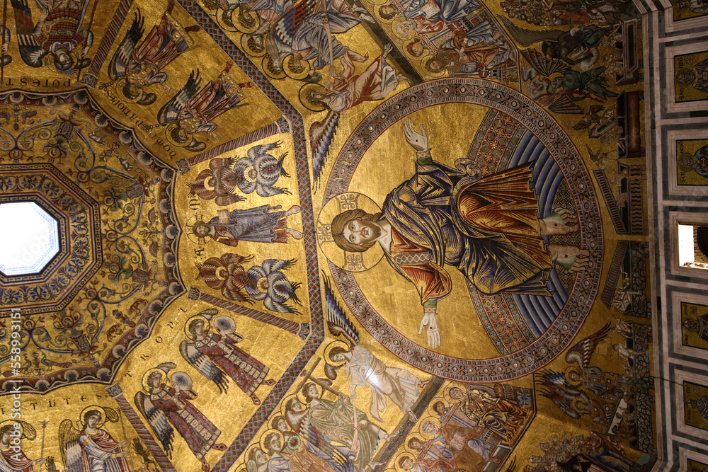 Florence, Italy. The central part of the mosaic of the vault of the Baptistery of San Giovanni, XIII century