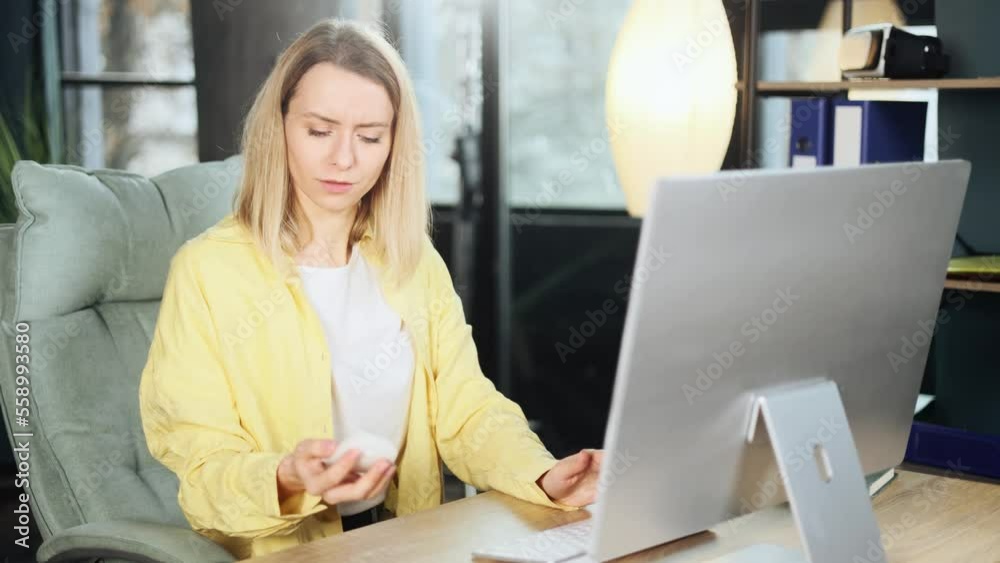 Portrait of young blond businesswoman feels annoyed having problems with laptop at office workplace System error data loss backup battery issues virus old equipment or technical malfunctions indoors Portrait of young blond businesswoman feels annoyed having problems with laptop at office workplace System error data loss backup battery issues virus old equipment or technical malfunctions indoors