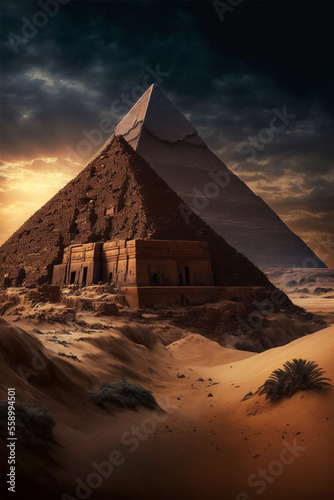 illustration, Egyptian pyramids, AI generated image.