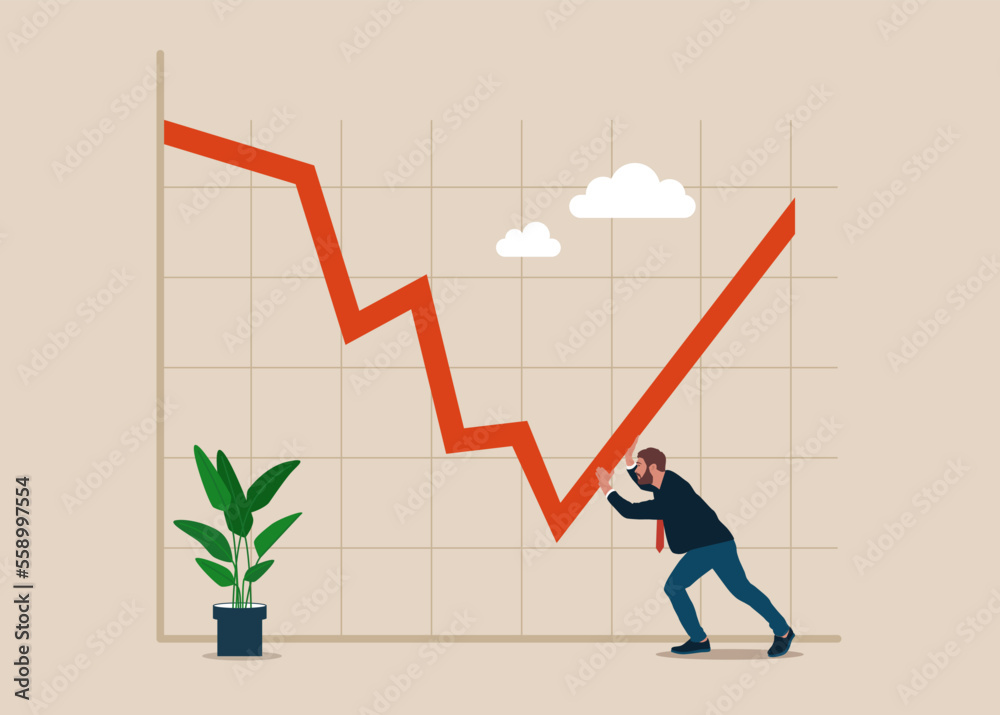 Businessman with rising arrow as a symbol of power and success. Modern flat vector illustration Businessman with rising arrow as a symbol of power and success. Modern flat vector illustration