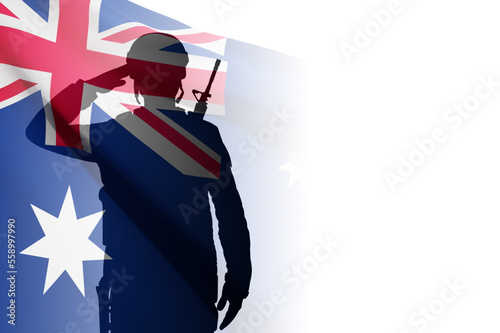 Silhouette of Saluting Soldier with Australian flag on white background. Concept - Armed Force. EPS10 vector